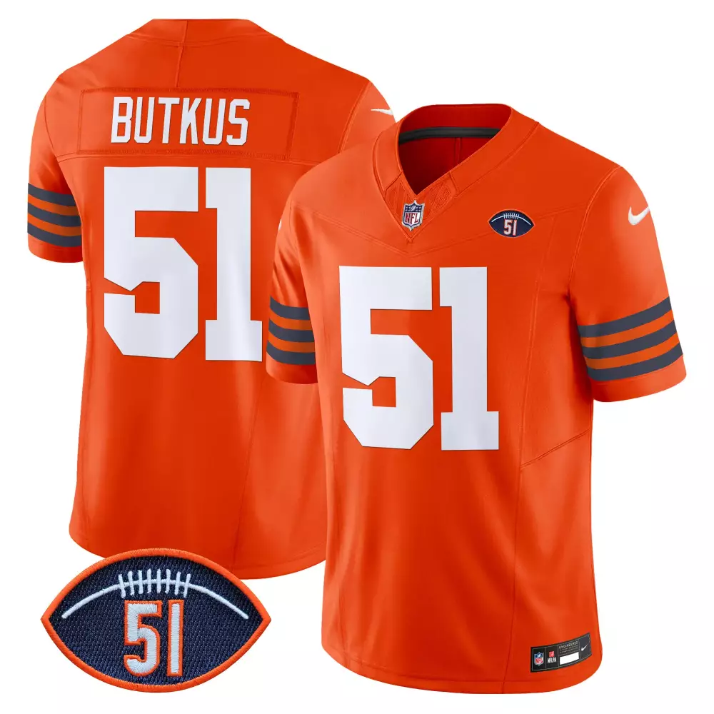 Dick Butkus Chicago Bears Orange Men's Illinois Patch Vapor Jersey | All Stitched | Fan Gear | For Men