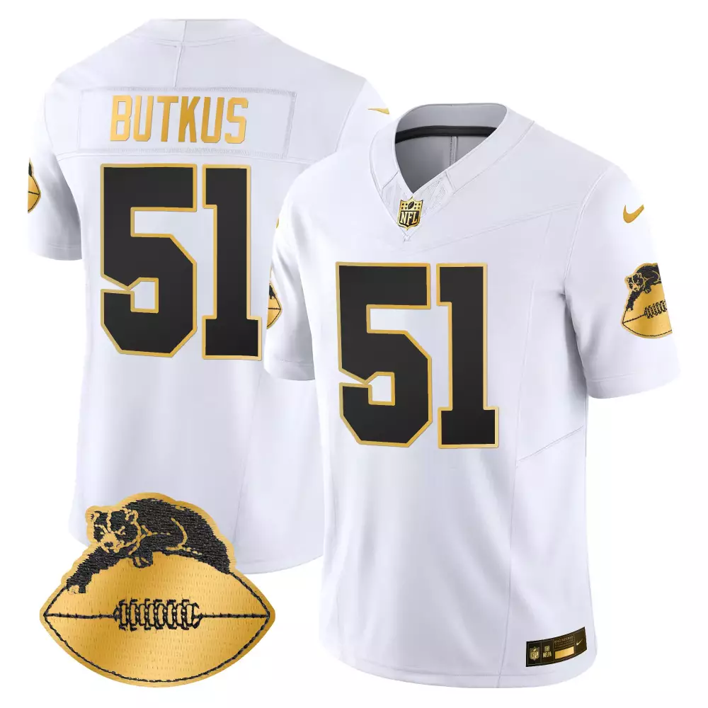 Dick Butkus Chicago Bears White Gold Limited Edition Jersey | Stitched Throwback Vapor Style | Fan Gear for Men, Women & Youth