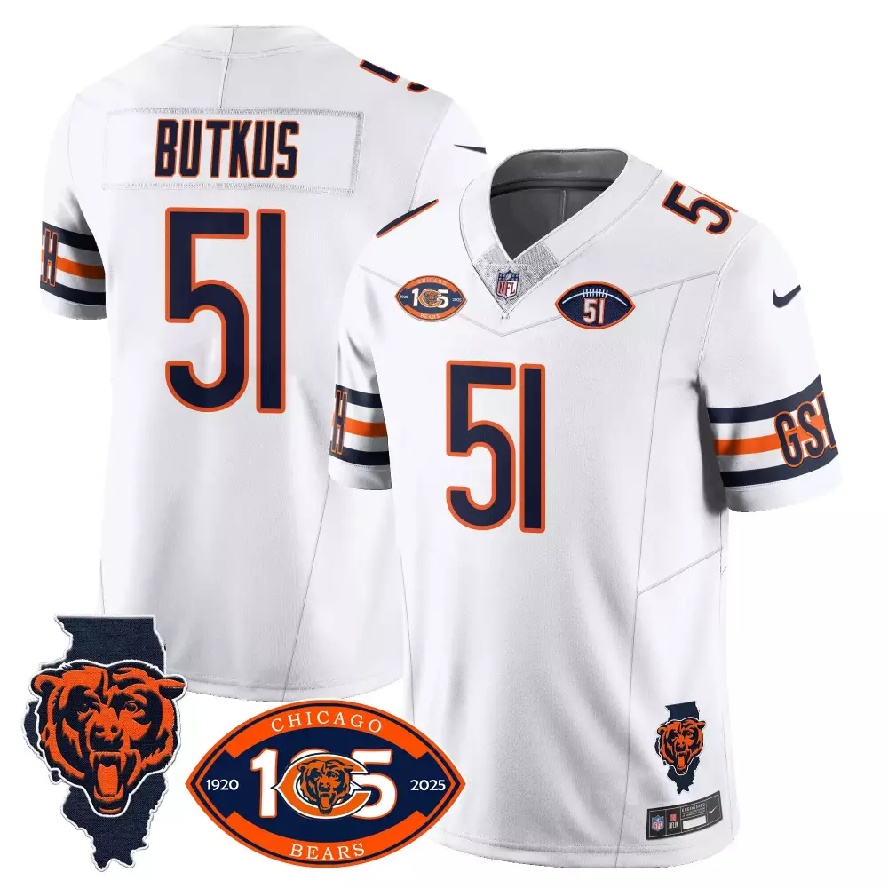 Dick Butkus Chicago Bears White Men's Vapor Limited Jersey | 1920-2025 Anniversary Edition | Stitched for Men, Women & Youth