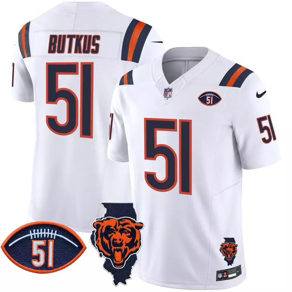 Dick Butkus Chicago Bears White Men's Throwback Dick Butkus Patch Jersey | Stitched Fan Gear for Men, Women & Youth