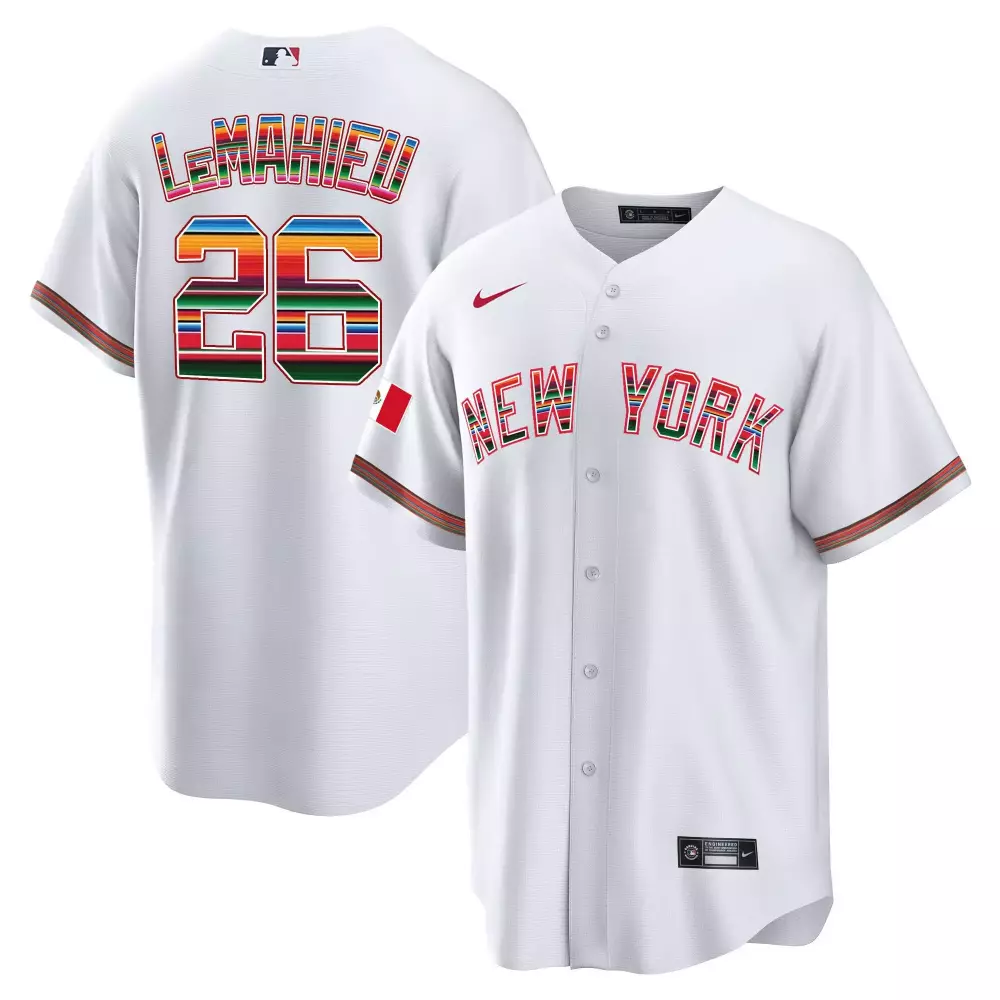 dj lemahieu white mens new york yankees mexico cool base jersey all stitched