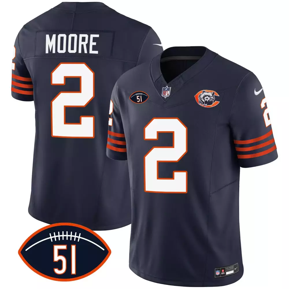 DJ Moore Chicago Bears Navy Men's Dick Butkus Patch Throwback Vapor Limited Jersey | Stitched Fan Gear for Men, Women & Youth