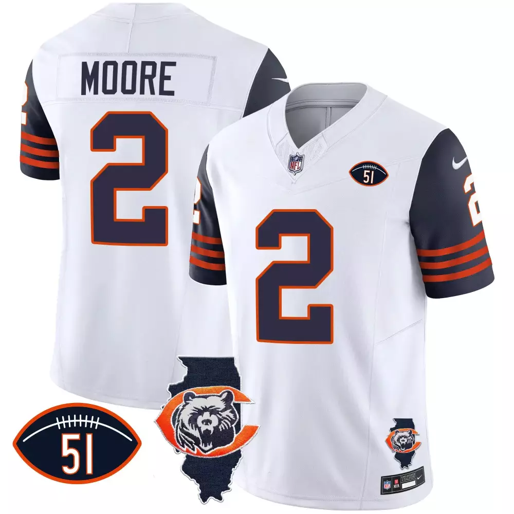 DJ Moore Chicago Bears Navy Throwback Illinois Patch Vapor Jersey | All Stitched | Replica Fan Gear for Men, Women & Youth