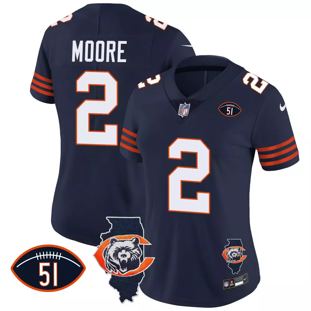 DJ Moore Chicago Bears Navy Women's Throwback Illinois Patch Vapor Jersey | All Stitched | Limited Edition for Women