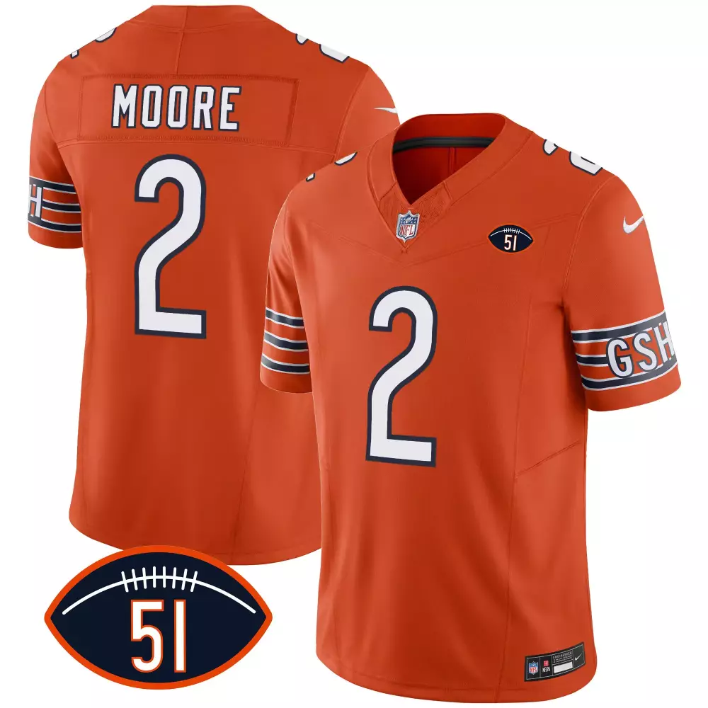 DJ Moore Chicago Bears Orange Men's Dick Butkus Patch GSH Vapor Jersey | All Stitched | Game Day Outfit for Men