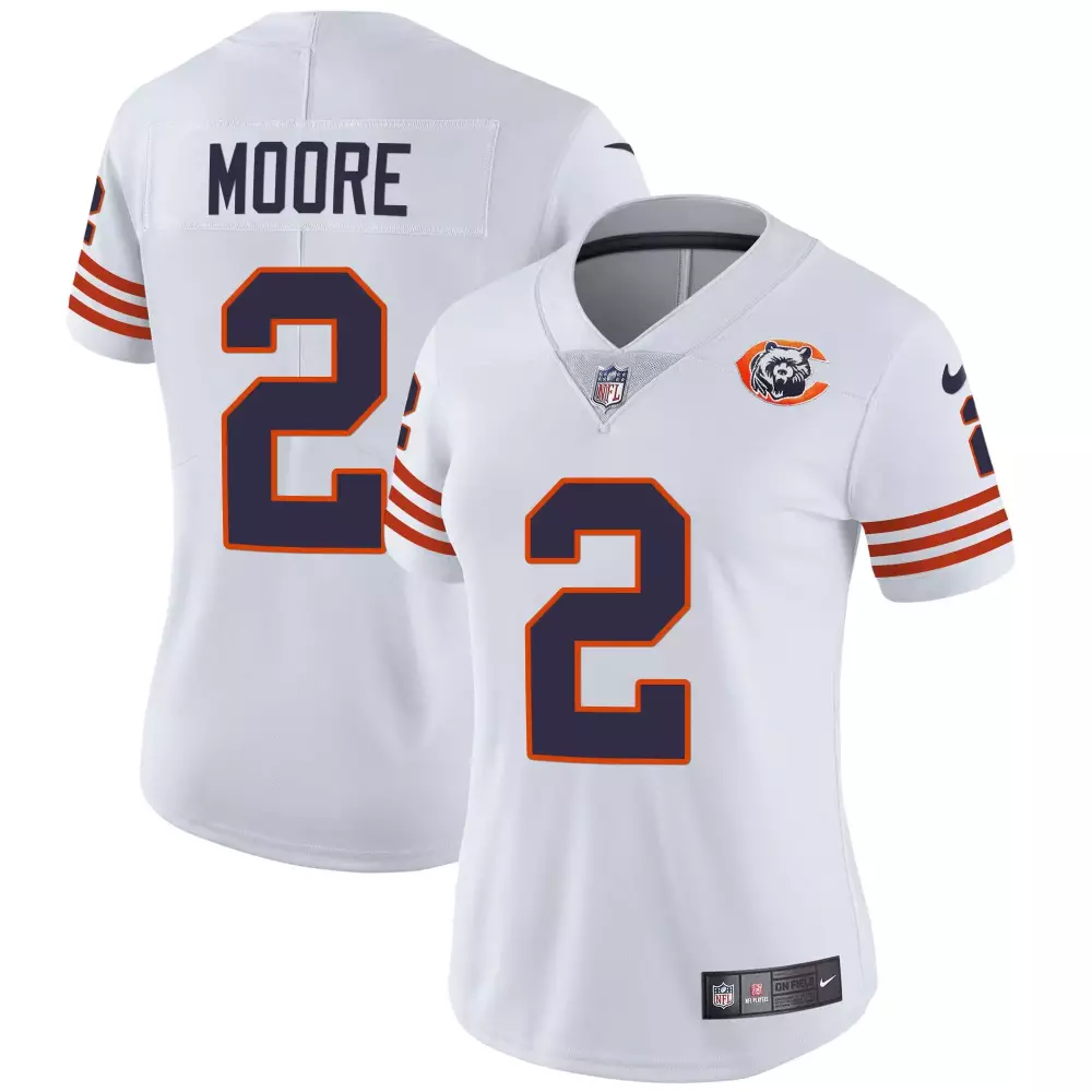 DJ Moore Chicago Bears Women's Throwback Vapor Jersey | White Stitched Design | Replica Fan Gear | For Women