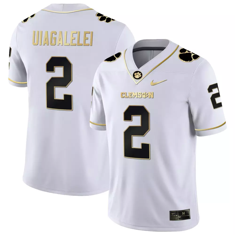 dj uiagalelei white gold mens clemson tigers gold split football jersey all stitched