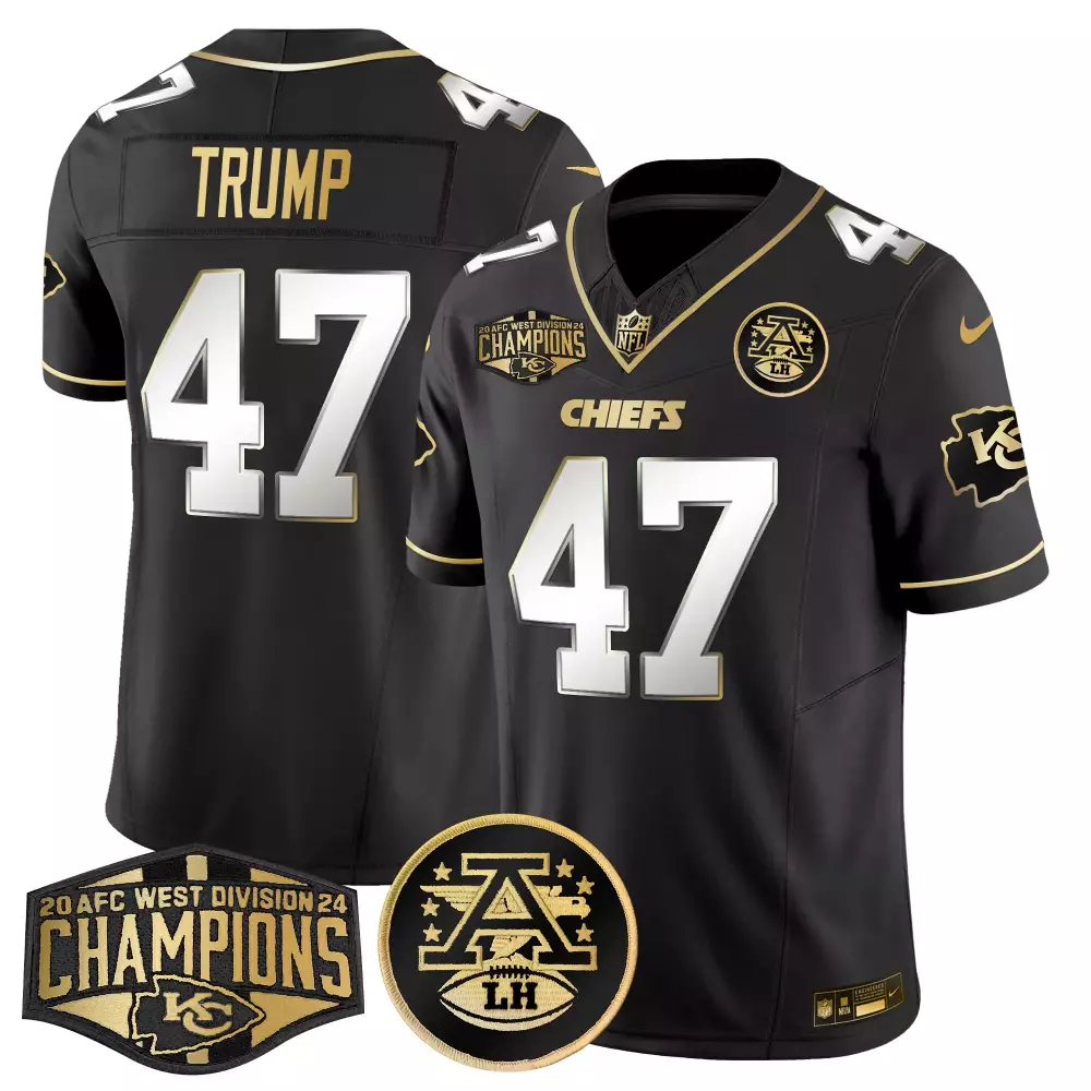 donald trump black limited mens kansas city chiefs 2024 afc west division champions patch gold vapor limited jersey all