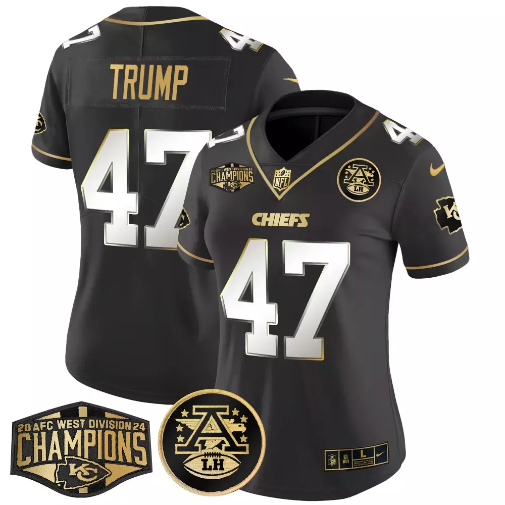 donald trump black limited mens kansas city chiefs 2024 afc west division champions patch gold vapor limited jersey all