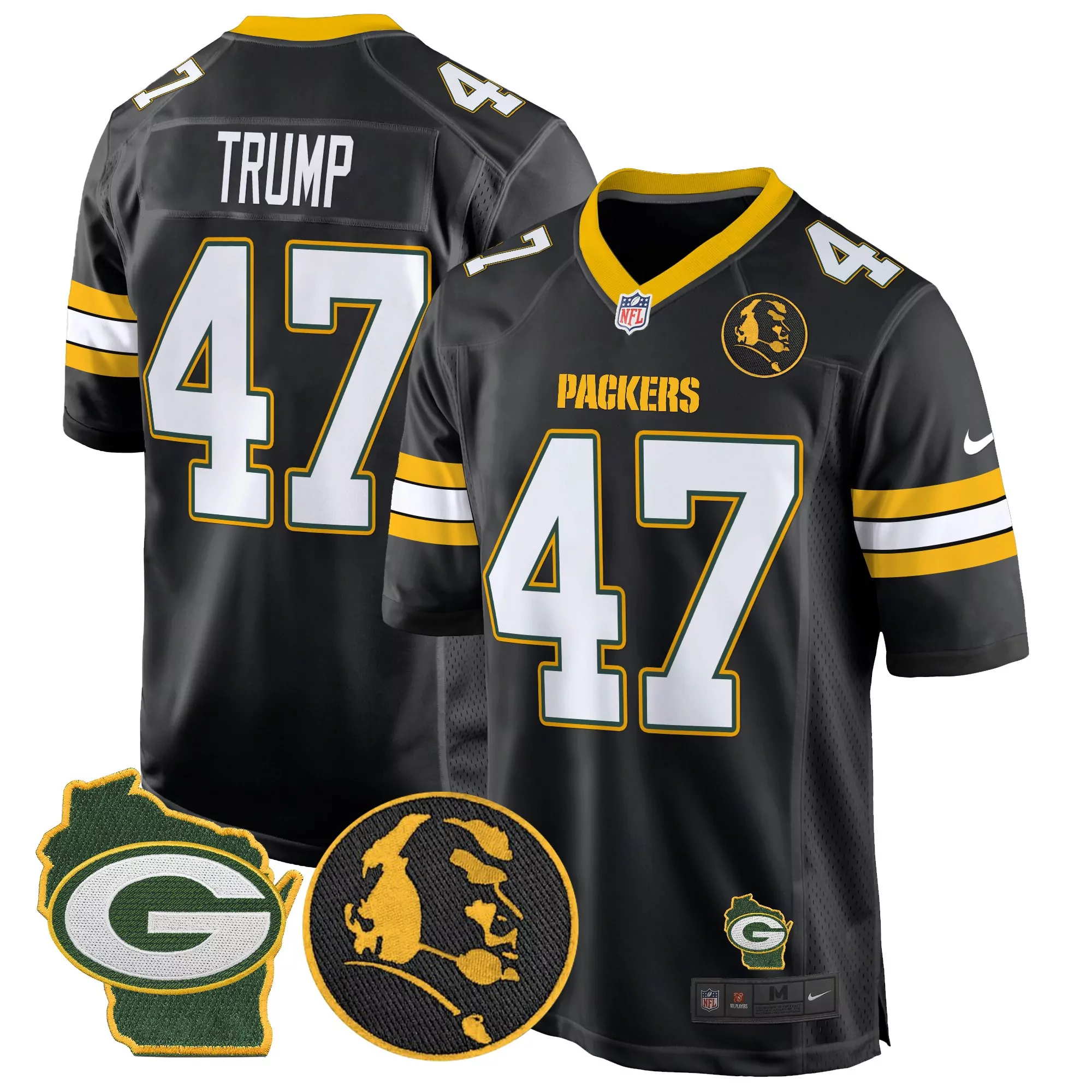 donald trump black mens green bay packers john madden home patch game jersey all stitched