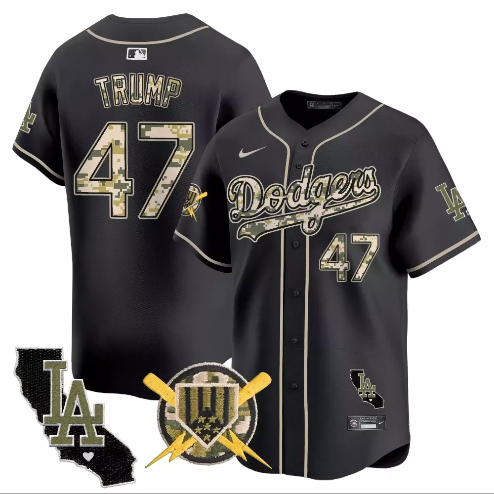 donald trump black mens los angeles dodgers armed forces day vapor premier limited jersey all stitched