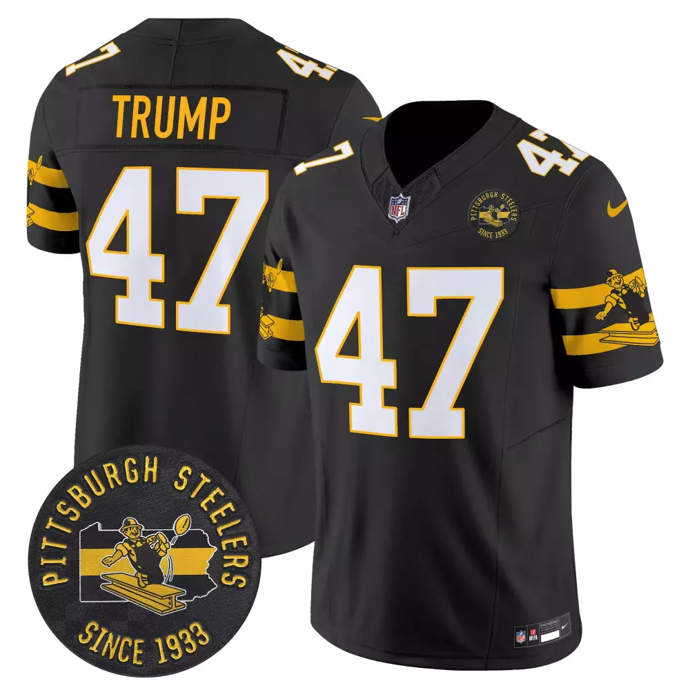 donald trump black mens pittsburgh steelers 50th anniversary of super bowl ix patch vapor limited jersey v2 all stitched
