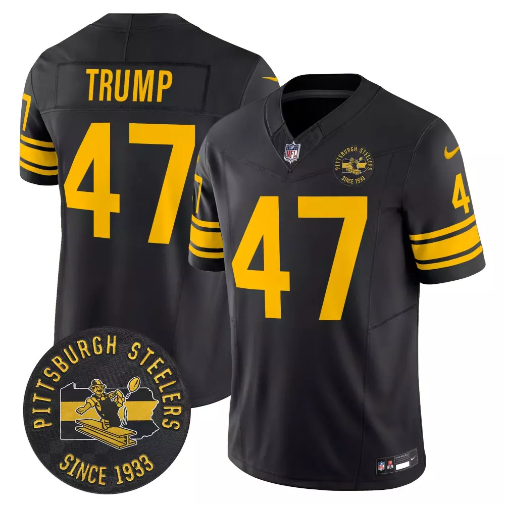donald trump black mens pittsburgh steelers 50th anniversary of super bowl ix patch vapor limited jersey v2 all stitched