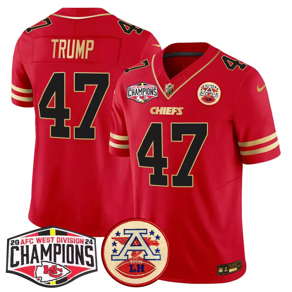 donald trump black limited mens kansas city chiefs 2024 afc west division champions patch gold vapor limited jersey all