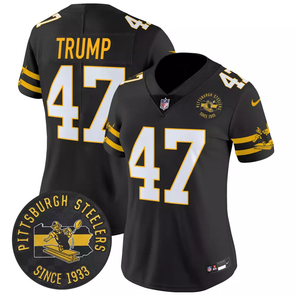 donald trump black mens pittsburgh steelers 50th anniversary of super bowl ix patch vapor limited jersey v2 all stitched
