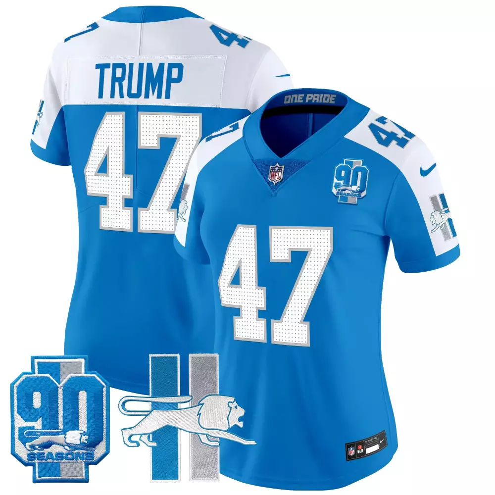 Donald Trump Detroit Lions 2024 Women's Blue Alternate Jersey | NFC North Champions Patch | Vapor Limited Fan Gear | For Women, Men & Youth