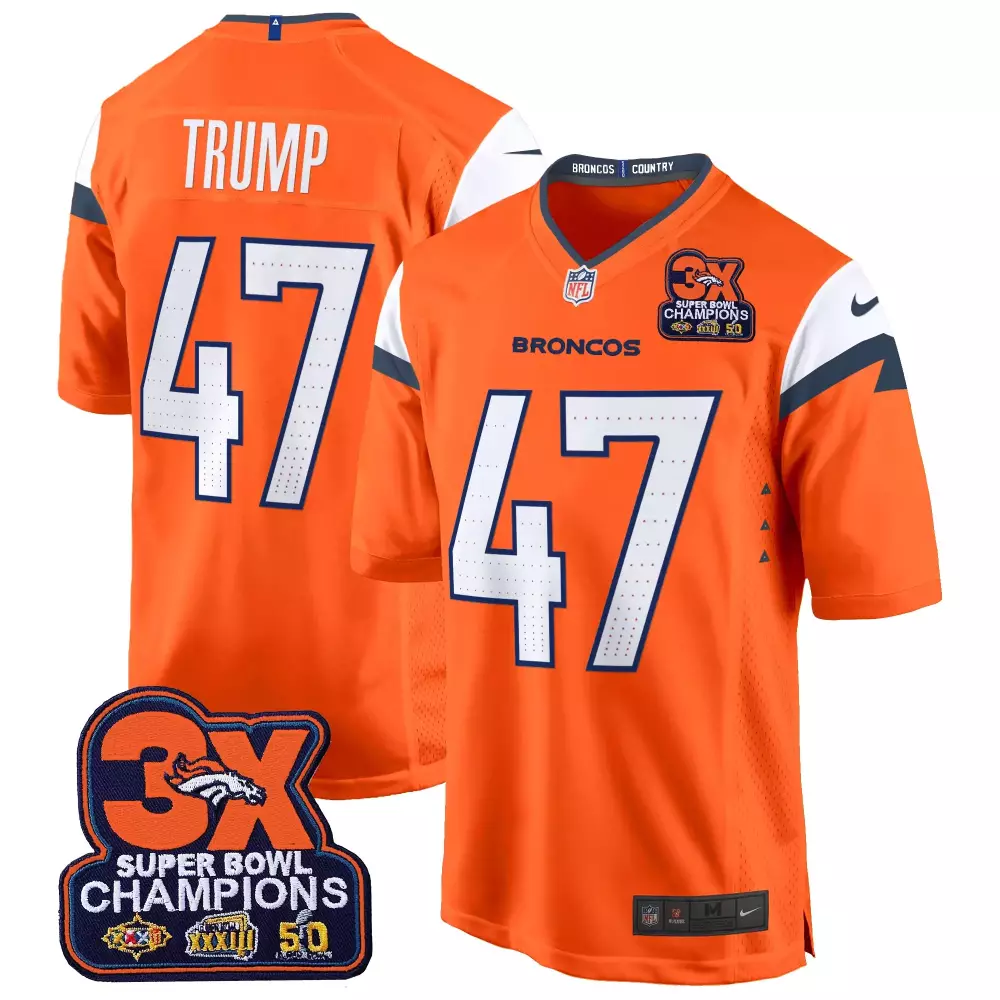 Donald Trump Denver Broncos 3-Time Champions Jersey | Orange | Stitched | For Men, Women & Youth