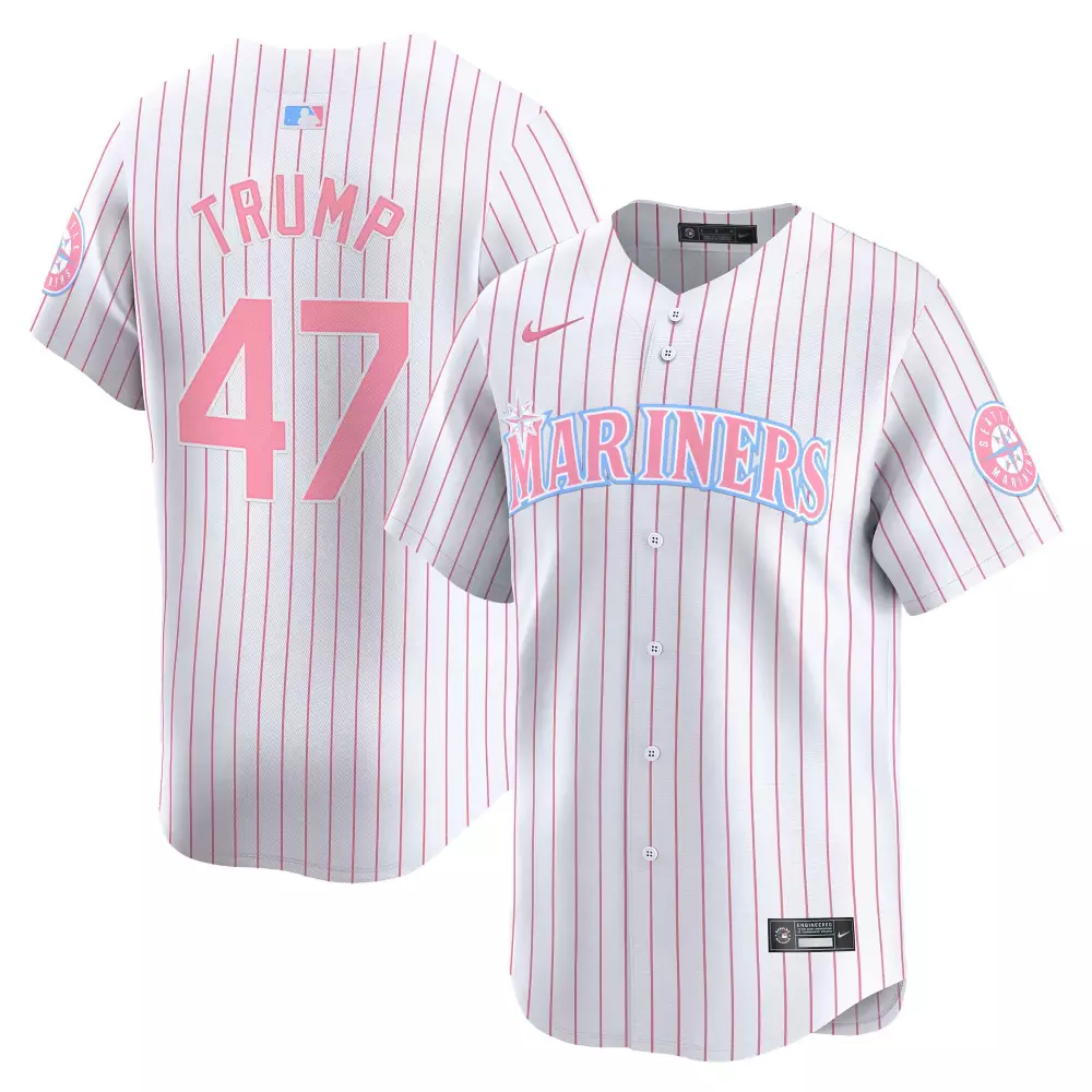 donald trump pinstripe unisex seattle mariners bubblegum pink vapor premier limited jersey all stitched
