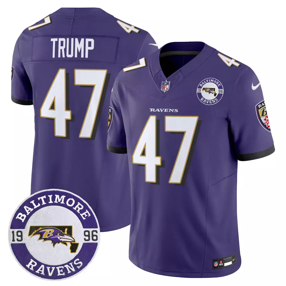 donald trump purple alternate mens baltimore ravens 2024 vapor limited jersey est 1996 patch all stitched