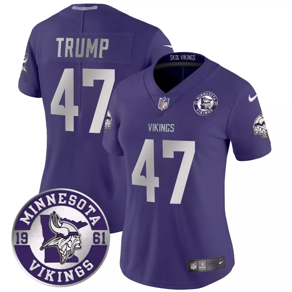 donald trump purple womens minnesota vikings 2024 vapor limited jersey est 1961 patch all stitched