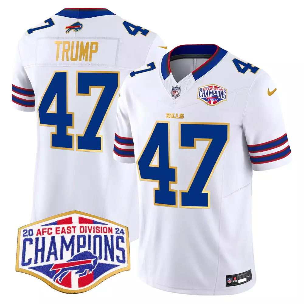 donald trump white mens buffalo bills 2024 afc east division champions gold trim vapor limited jersey all stitched