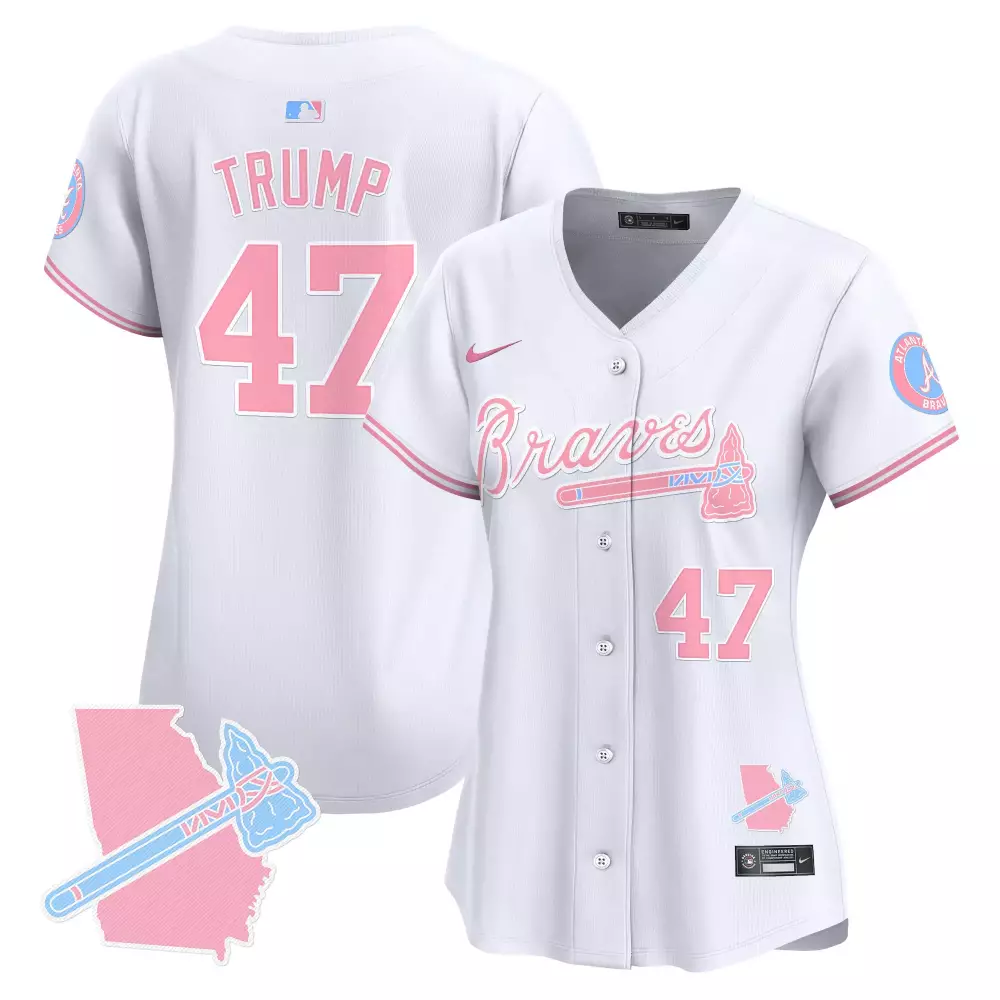 donald trump white womens atlanta braves bubblegum pink vapor premier limited jersey all stitched