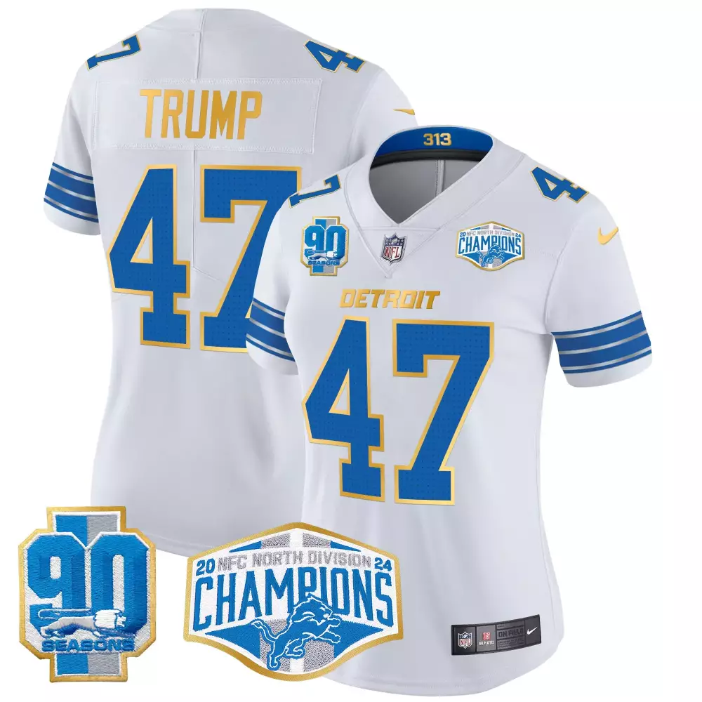 donald trump white womens detroit lions 2024 nfc north division champions patch gold trim vapor limited jersey all stitc