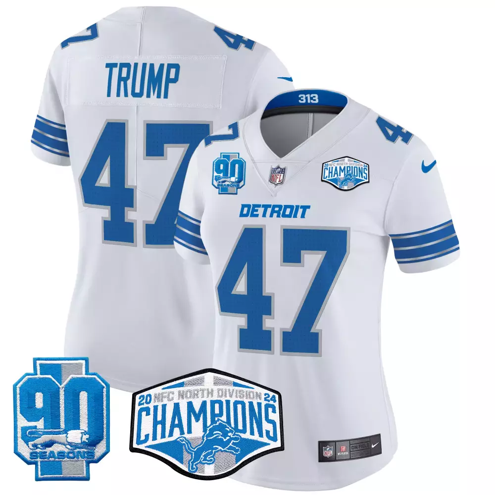 donald trump white womens detroit lions 2024 nfc north division champions patch gold trim vapor limited jersey all stitc