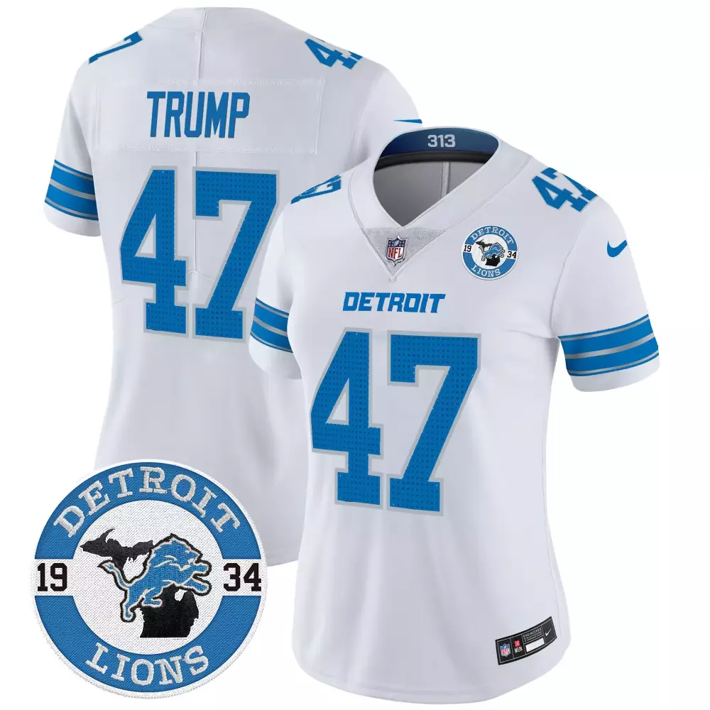 donald trump white womens detroit lions 2024 nfc north division champions patch gold trim vapor limited jersey all stitc