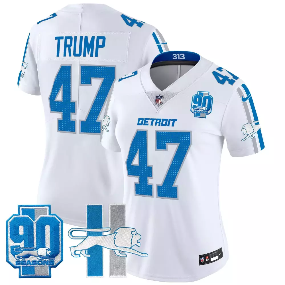 donald trump white womens detroit lions 2024 nfc north division champions patch gold trim vapor limited jersey all stitc