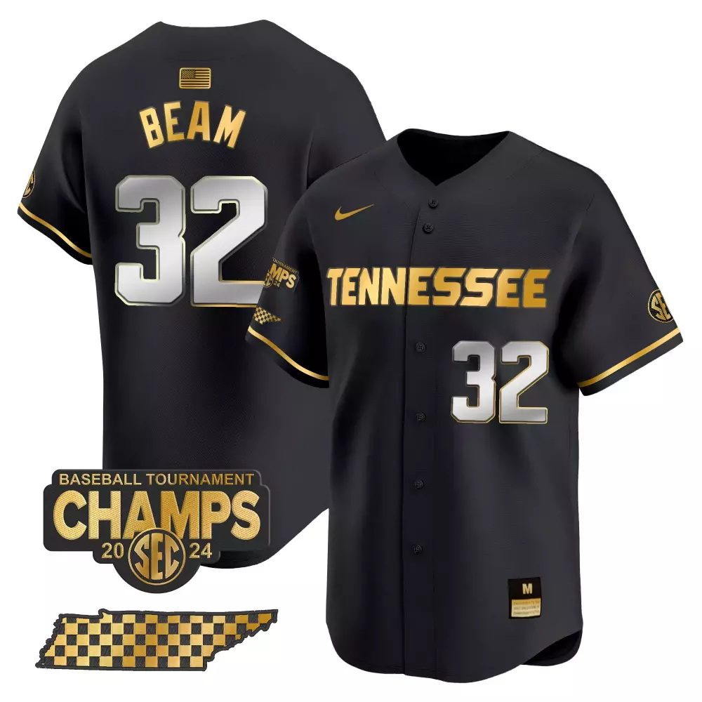 Drew Beam Tennessee Volunteers 2024 Tournament Champions Vapor Premier Jersey | Black Gold Stitched | Limited Edition Fan Gear | For Men, Women & Youth