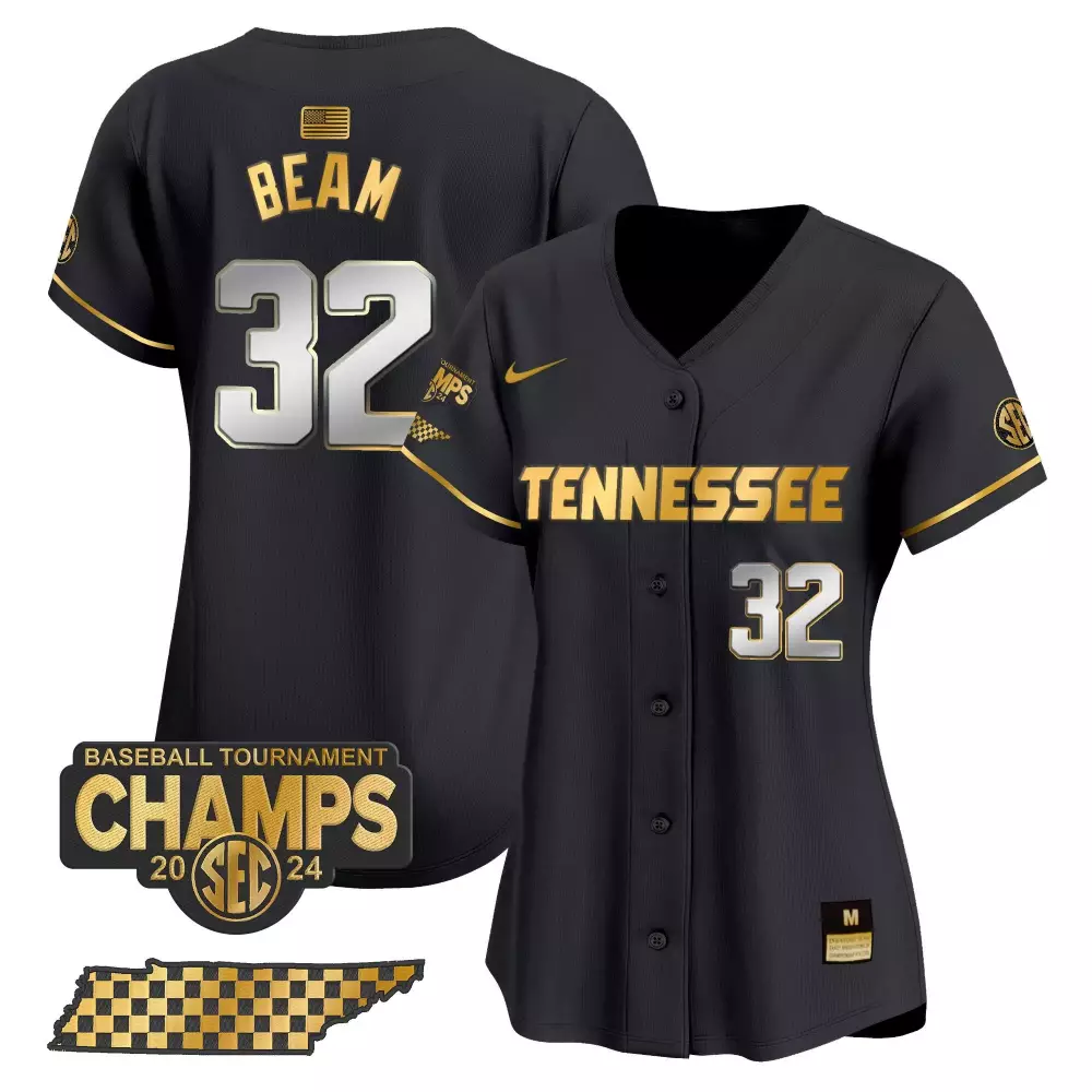 Drew Beam Tennessee Volunteers 2024 Tournament Champions Jersey V2 | Black Gold Vapor Premier Limited Edition for Women | Fan Gear