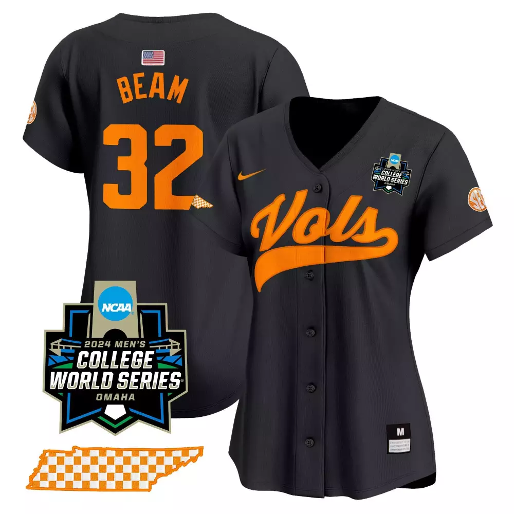 Drew Beam Black Women's Tennessee Volunteers 2024 College World Series Jersey V2 | Vapor Premier Limited Edition | Fan Gear for Men, Women & Youth