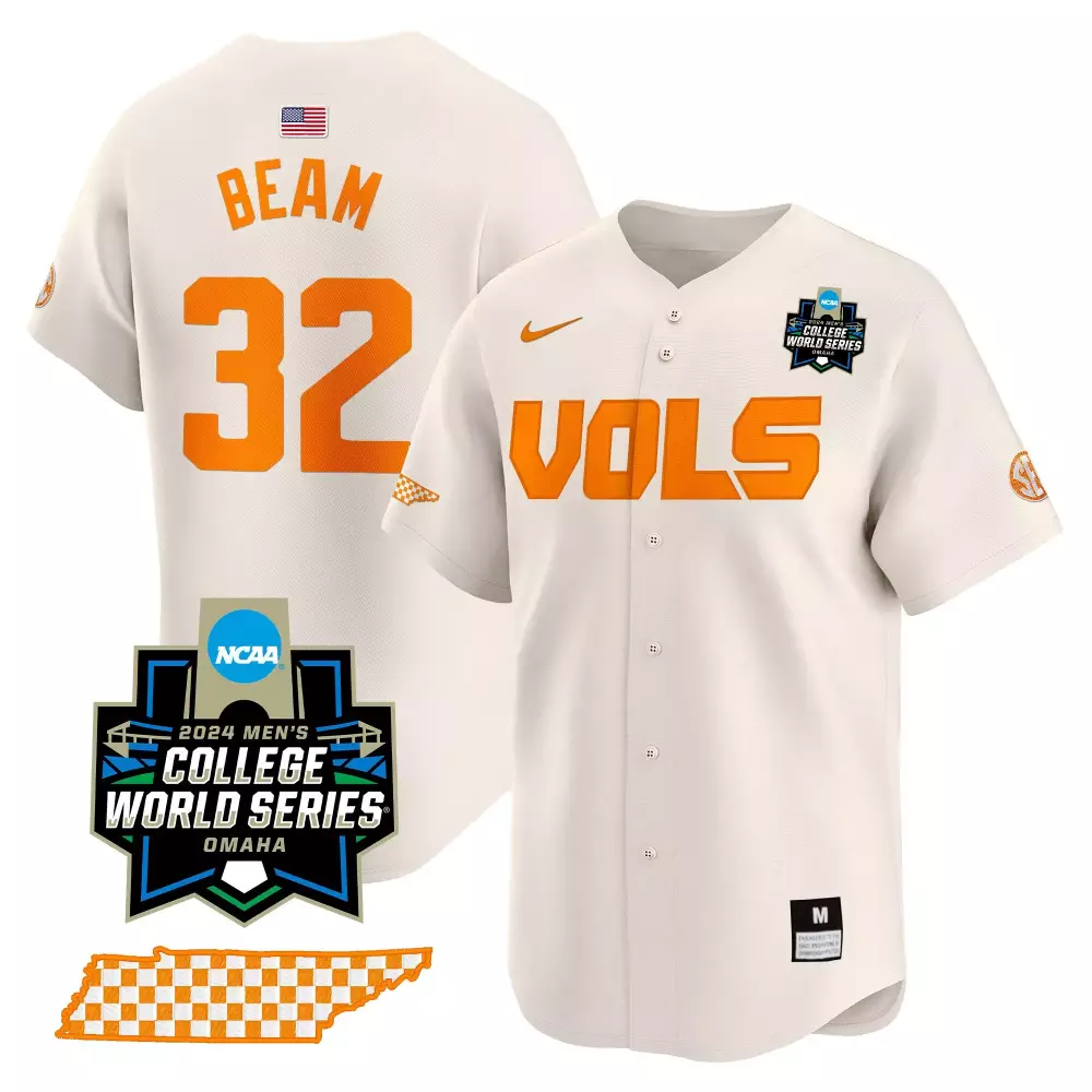 Drew Beam Cream Men's Tennessee Volunteers 2024 College World Series Jersey | Vapor Premier Limited Edition | Fan Gear for Men, Women & Youth
