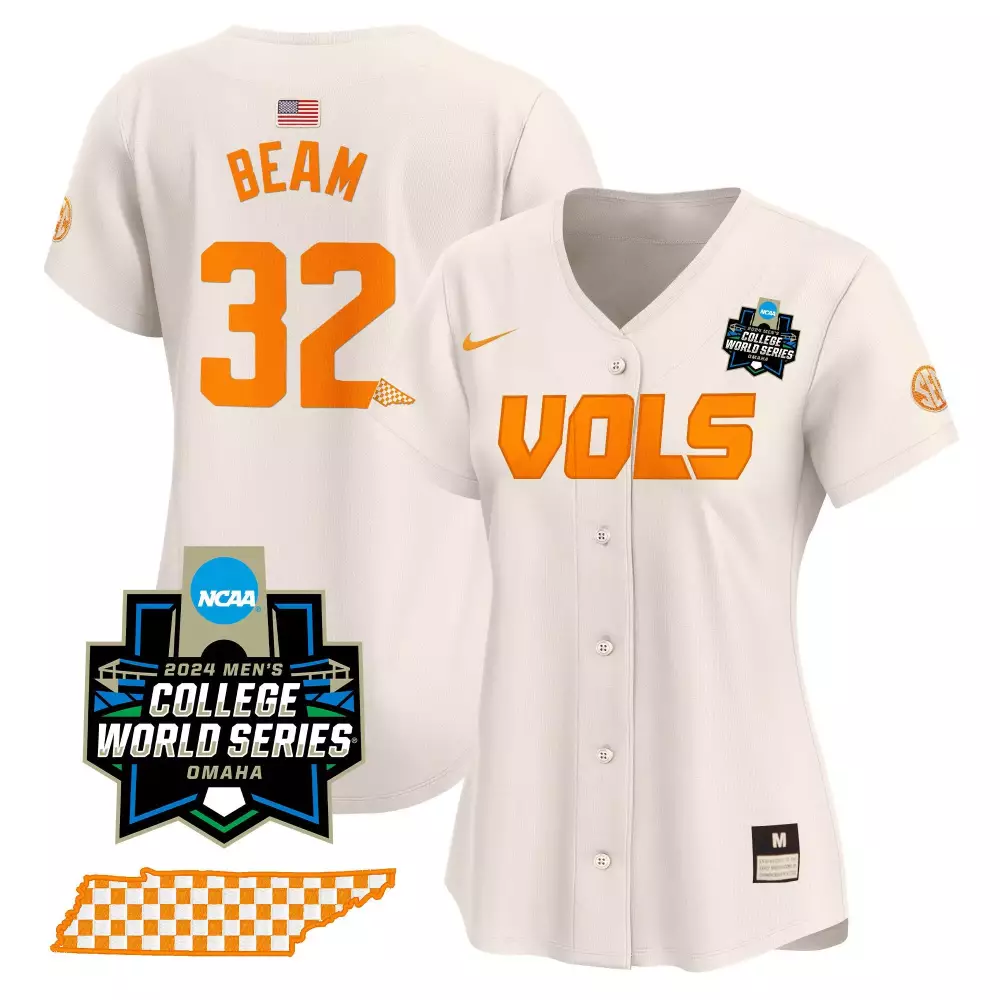 Drew Beam Cream Women's Tennessee Volunteers 2024 College World Series Jersey | Vapor Premier Limited Edition | Fan Gear for Men, Women & Youth