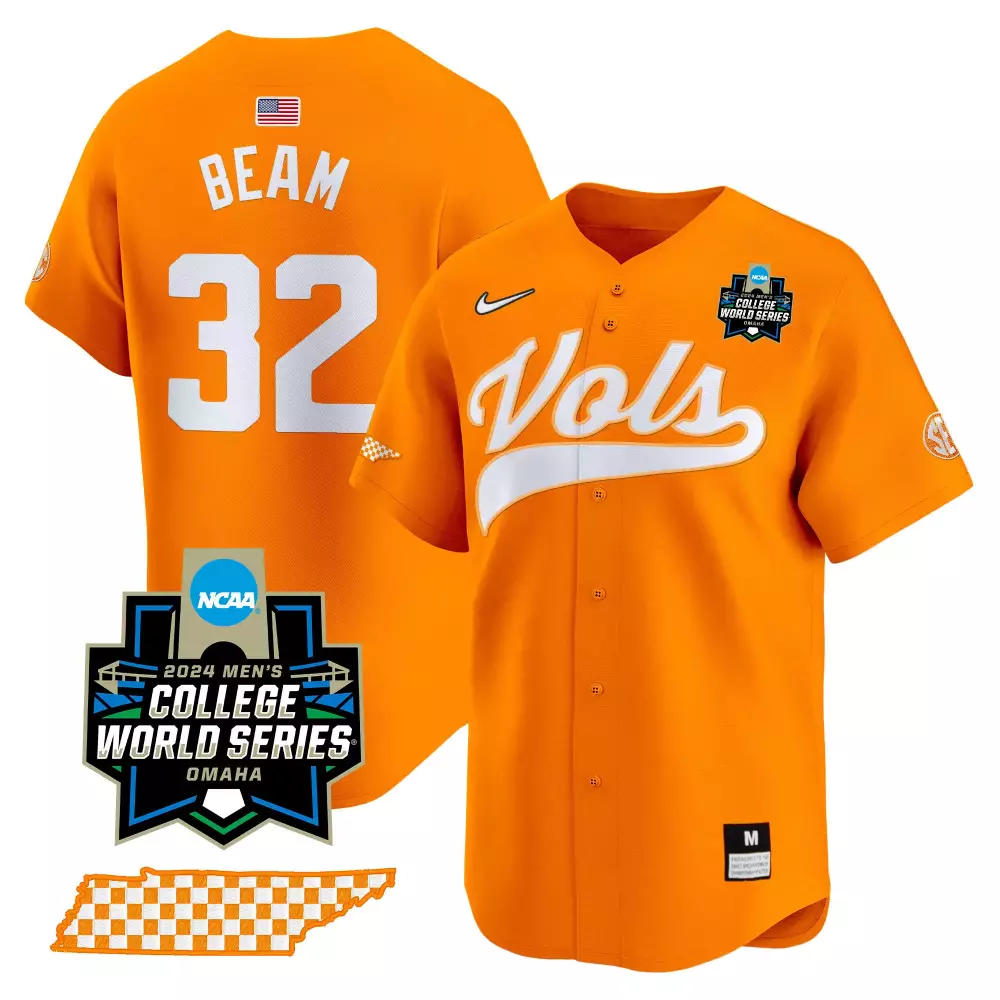 Drew Beam Orange Men's Tennessee Volunteers 2024 College World Series Jersey V2 | Vapor Premier Limited Edition | Fan Gear for Men, Women & Youth
