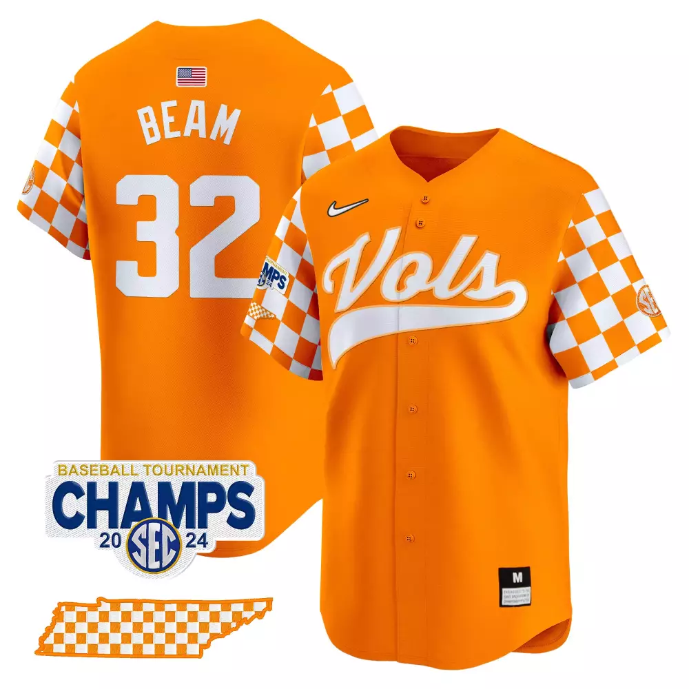Drew Beam Orange Men's Tennessee Volunteers Checkerboard 2024 Tournament Champions Jersey | Vapor Premier Limited Edition | Fan Gear for Men, Women & Youth