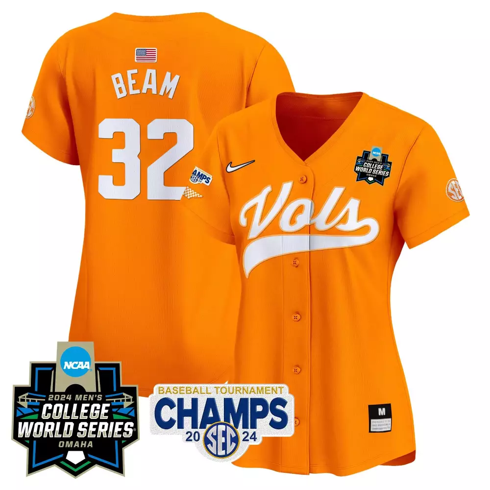 drew beam orange womens tennessee volunteers 2024 tournament champs world series vapor premier limited jersey all stitch