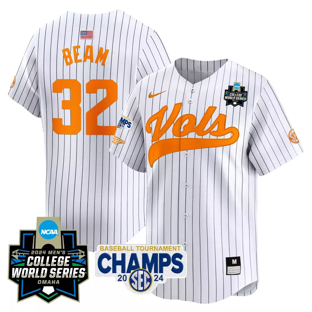Drew Beam Tennessee Volunteers 2024 Tournament Champs Jersey | White Gold Vapor Premier | Limited Edition Fan Gear for Men, Women & Youth