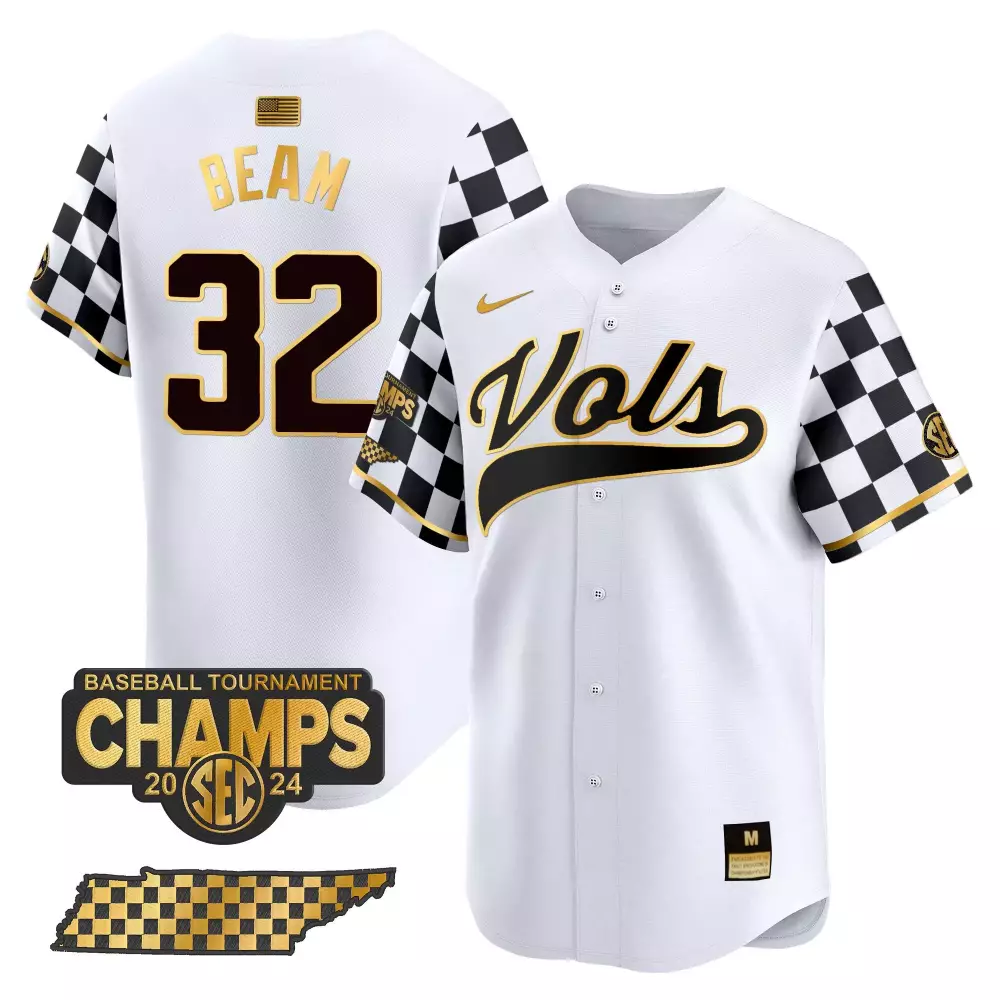 Drew Beam Tennessee Volunteers 2024 Tournament Champs Jersey | White Gold Vapor Premier | Limited Edition Fan Gear for Men, Women & Youth