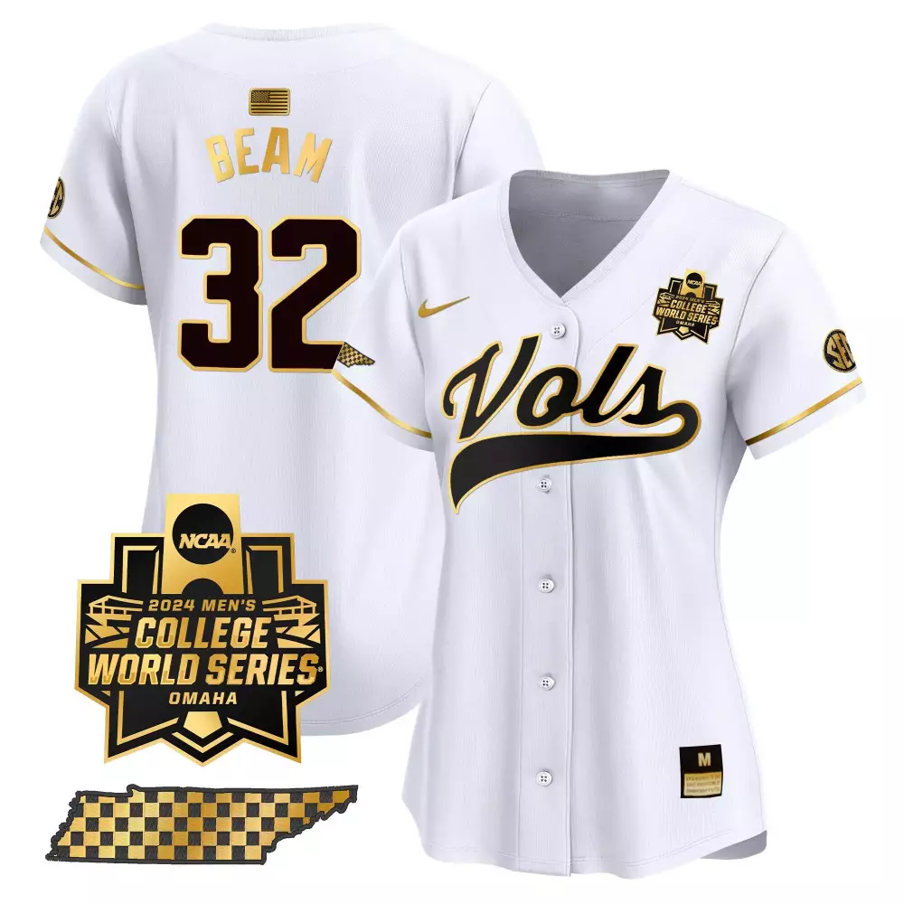 Drew Beam White Gold 2024 Tennessee Volunteers Women's College World Series Jersey | Premier Limited Edition | For Women & Youth