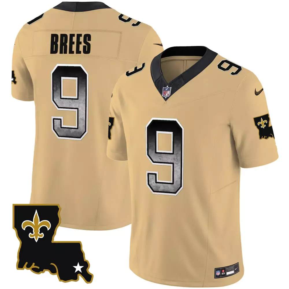 Drew Brees Gold 1987 Legacy Arch Smoke Jersey | New Orleans Saints Style | Stitched Fan Gear for Men, Women & Youth