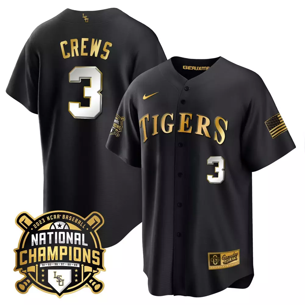 dylan crews black limited mens lsu tigers 2023 national champions gold cool jersey all stitched