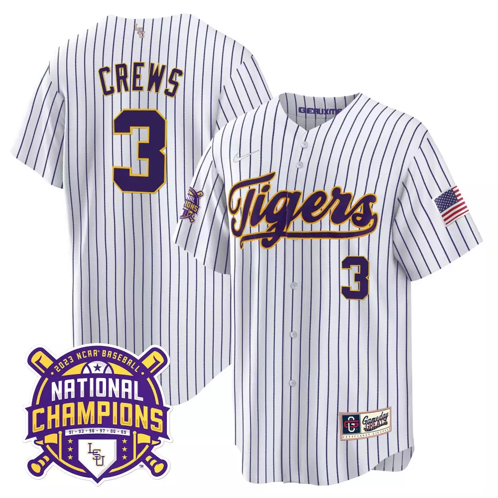 dylan crews pinstripe youths lsu tigers 2023 national champions gold cool jersey all stitched