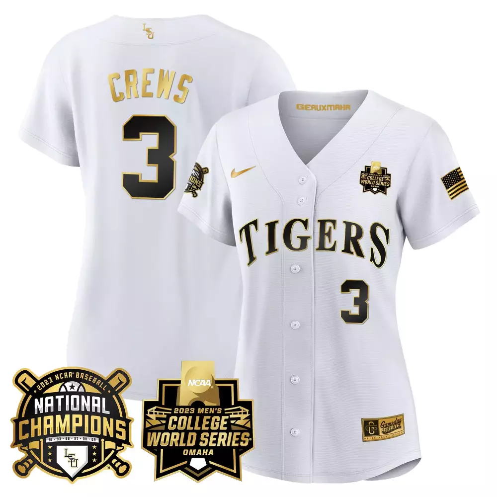 dylan crews white gold womens lsu tigers 2023 national champions gold jersey v3 all stitched