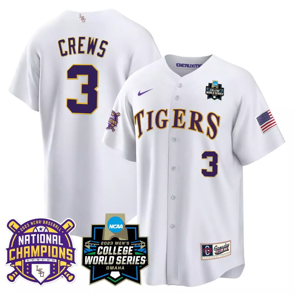 dylan crews white mens lsu tigers 2023 national champions gold cool jersey v2 all stitched