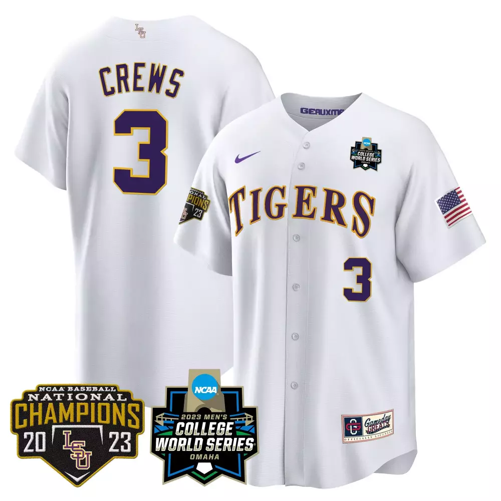 dylan crews white mens lsu tigers 2023 national champions gold cool jersey v2 all stitched