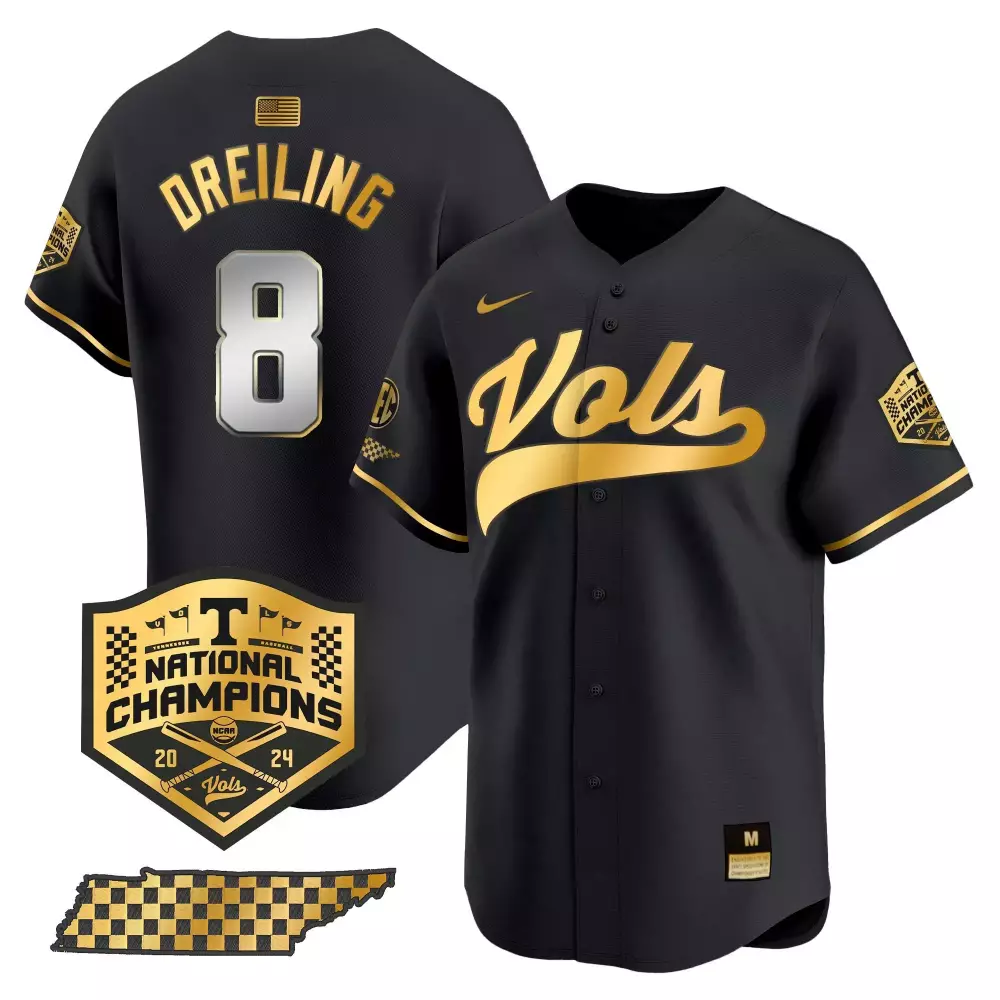 Dylan Dreiling Tennessee Volunteers 2024 Champions Jersey | Black Gold Vapor Premier Limited Edition | Fan Gear for Men, Women & Youth
