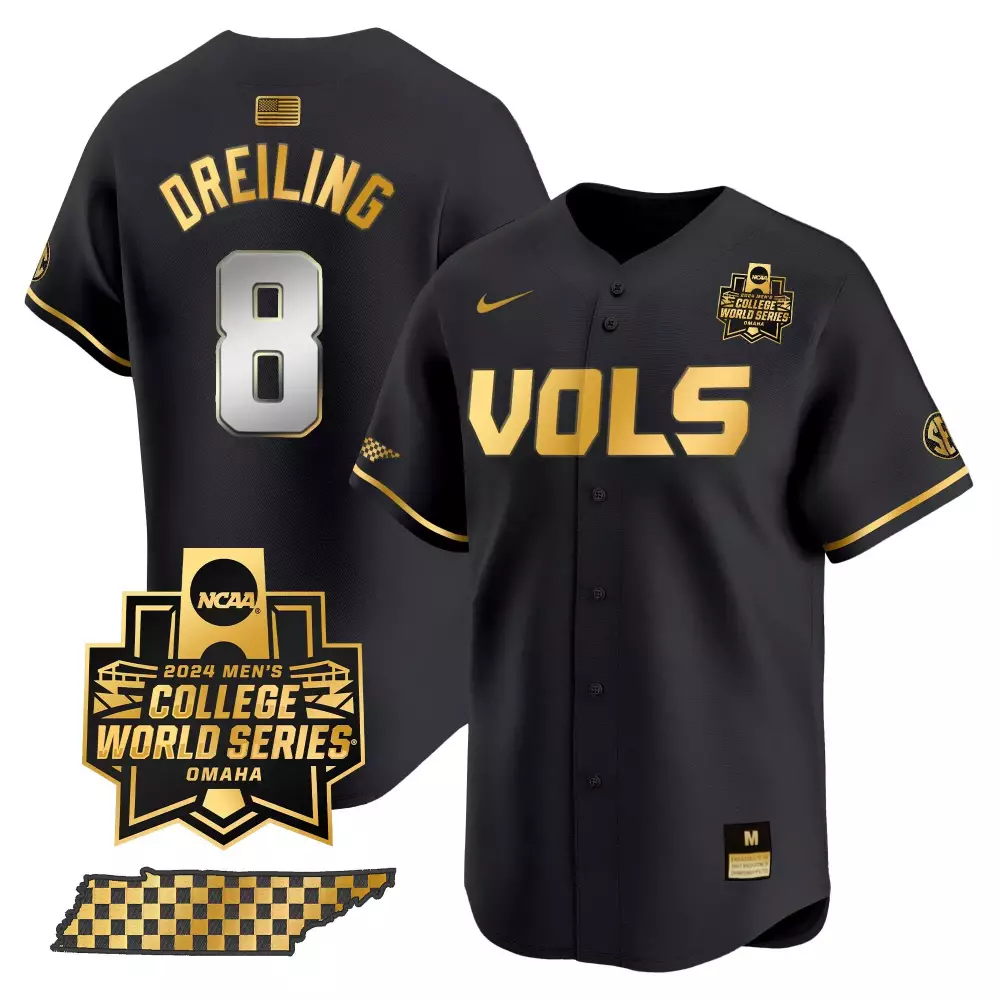 Dylan Dreiling Tennessee Volunteers 2024 Checkerboard Tournament Champions Jersey | Black Gold Vapor Premier Limited Edition | Fan Gear
