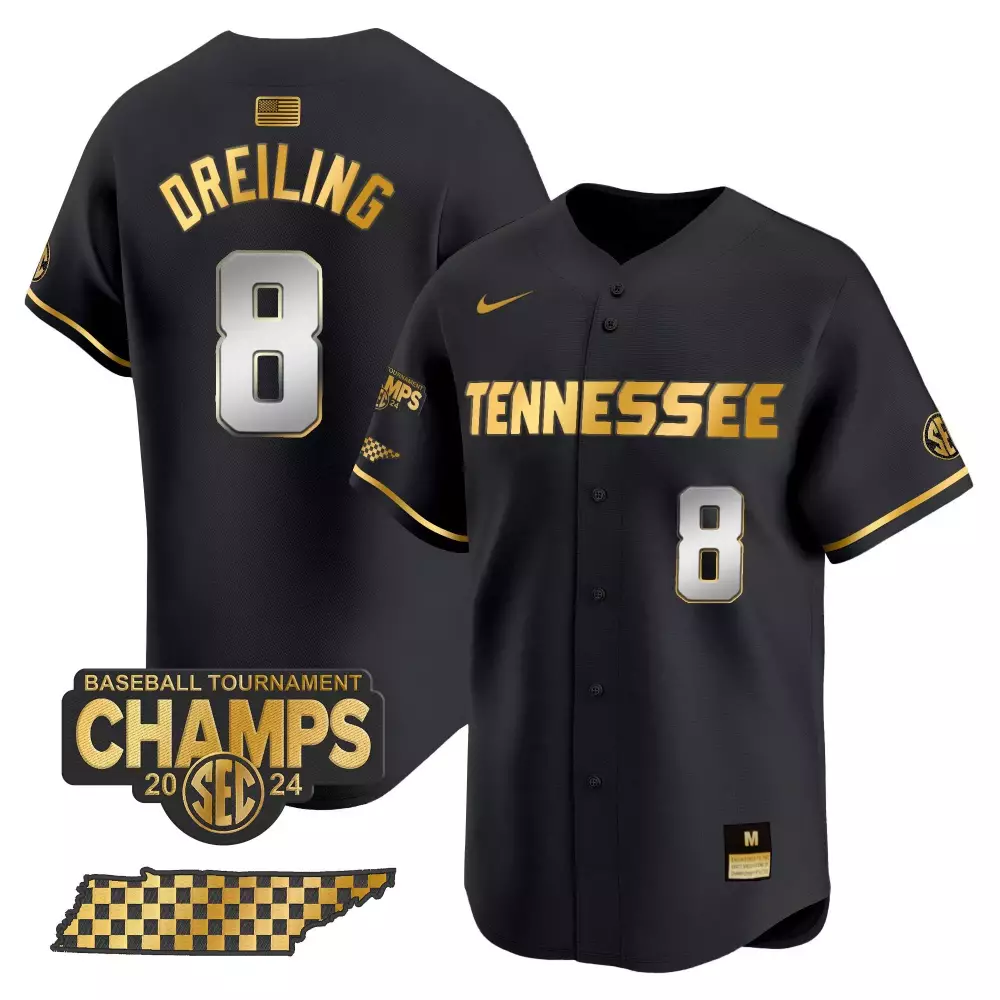 Dylan Dreiling Tennessee Volunteers 2024 Tournament Champions Jersey V2 | Black Gold Vapor Premier Limited Edition | Fan Gear